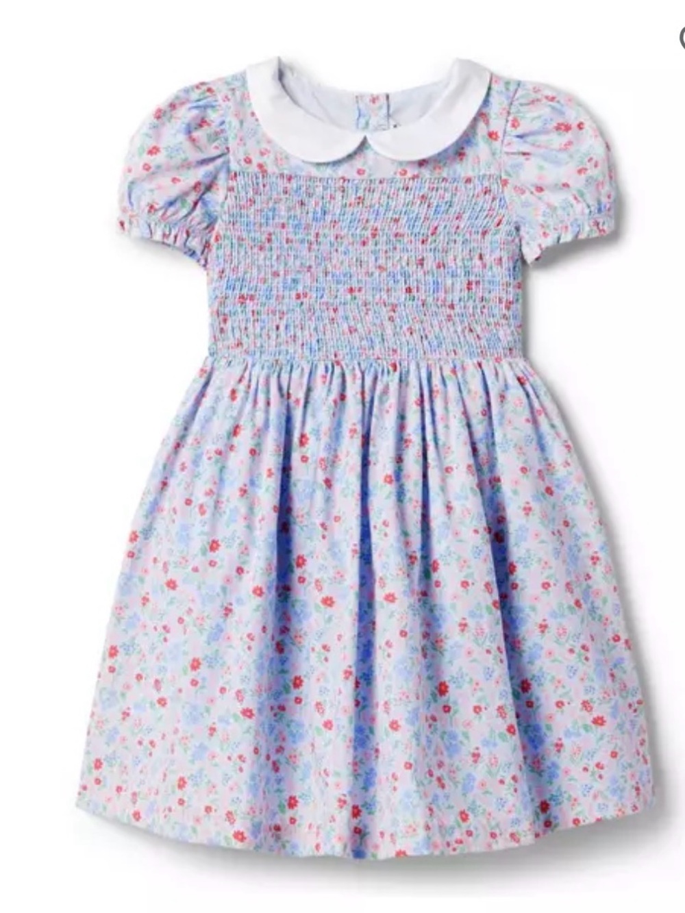 Janie and Jack Light Blue Floral Smocked Dress with White Peter Pan Collar